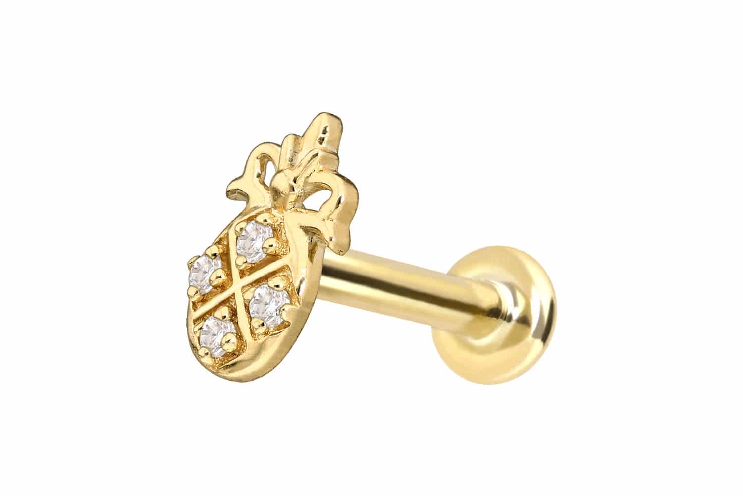 14 Karat Gold Labret Piercing mit Push Fit MOISSANIT-ANANAS